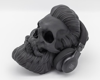 Moustache Skull Headphone Stand – 3D Printed Headset Holder | Gothic Desk Decor