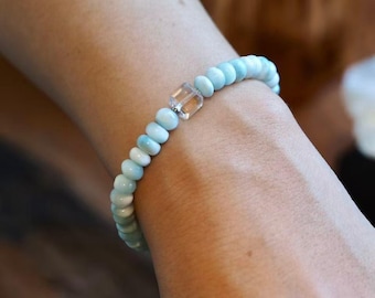 Pulsera de cristal de larimar y azeztulita / Joyería espiritual hecha a mano