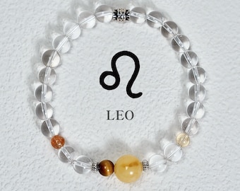 Pulsera de cristal del zodíaco Leo • Citrino, piedra solar, ojo de tigre