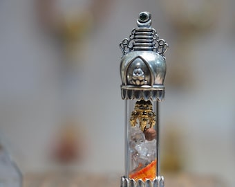 Colgante de caja Ghau de plata de ley 925 / Collar de energía espiritual con cristal y vajra