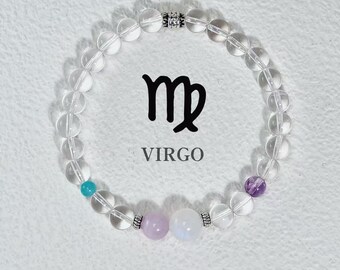 Pulsera de cristal del zodiaco Virgo • Piedra lunar, kunzita y plata de ley