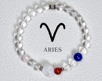 Pulsera de cristal del zodiaco Aries • Lapislázuli, granate, cuarzo