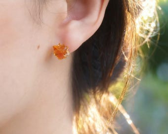 Raw Golden Citrine Stud Earrings, 925 Gold Vermeil, Crystal Healing