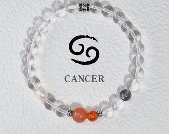 Pulsera del zodiaco Cáncer • Perla, piedra lunar, ágata y cristal