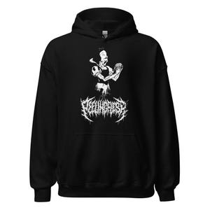 May include: Black hooded sweatshirt featuring a white graphic of a Snow White-like figure holding an apple, with the word "FEELINGBEAST" in a stylized font below. The sweatshirt is made of a soft material.
