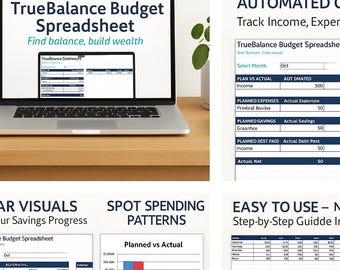 TruBalance Budget Spreadsheet: Monthly, Yearly Finance Tracker (Digital Download)