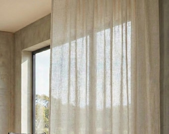 Cortinas transparentes de algodón natural con aspecto de lino para dormitorio y sala de estar, cortinas transparentes personalizadas para ventanas, panel de cortina de cafetería plisado transparente para riel