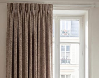 Cortinas opacas con aspecto de lino, cortinas térmicas de estilo rústico con doble pliegue, cortinas opacas con pliegue francés.