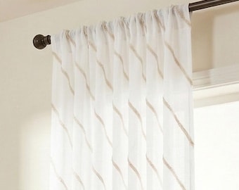 White Sheer Curtains – Linen Look, Embroidered Panels for Living Room, Nursery