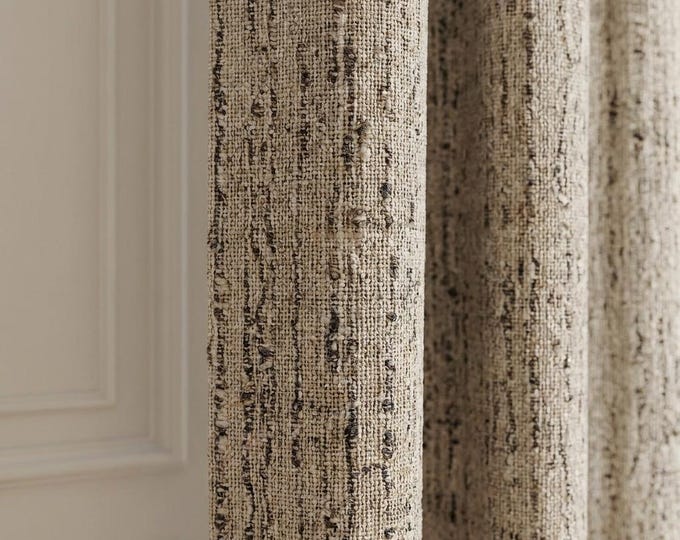 Featured listing image: Textured Taupe S-Fold Curtains, Woven Ripple Drapes, Custom Made