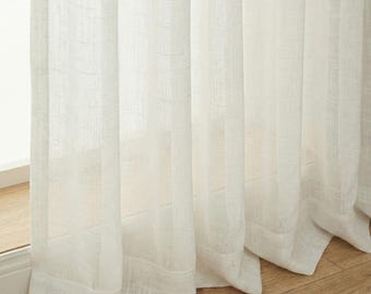 Cortinas transparentes de algodón natural con aspecto de lino para dormitorio y sala de estar, cortinas transparentes personalizadas para ventanas, panel de cortina de cafetería plisado transparente para riel