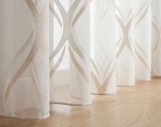 Featured listing image: Custom Geometric Jacquard Sheer Curtains, S-Fold Ripple Drapes (Extra Long)