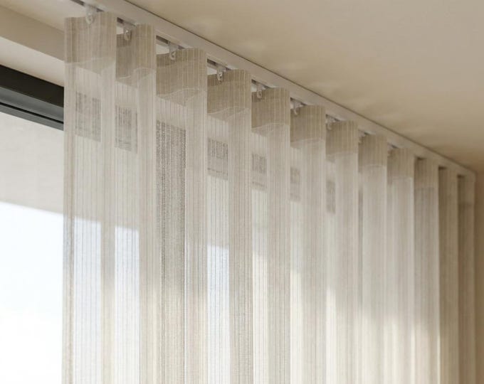 Featured listing image: Extra Wide Textured Sheer Curtains, S Fold Ripple Fold Drapes, 134 inch Wide Fabric, Custom Size Wave Curtains for Ceiling Track