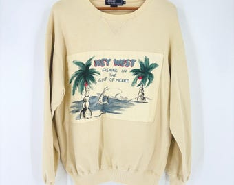 Vintage Polo Ralph Lauren Sweatshirt Key West Fishing Graphic Men’s Medium Cream
