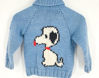 Vintage Handmade Cowichan Sweater Kids Snoopy Knit 50’s 60’s USA Double Sided