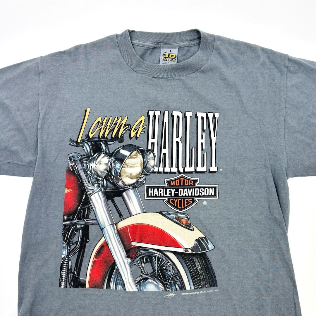 Vintage Harley Davidson 3D Emblem T Shirt Tee Men's Large Gray