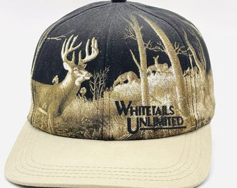 Vintage 90s Whitetails Unlimited SnapBack Hat AOP Hunting USA Vtg Deer