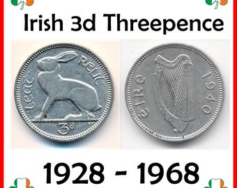 Irische 3-Pence-Münze - Hare Design (1928–1968) - Vintage irische Vordezimalmünze