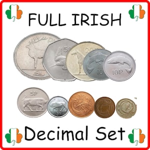 Set di monete decimali irlandesi – 10 monete originali dall'Irlanda – Valuta da collezione d'epoca
