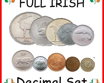 Irish Decimal Coin Set – 10 Original Coins from Ireland – Vintage Collectible Currency