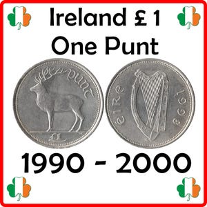 Vintage irländskt hjortmynt – 1 punt, Irland (1990–2000)