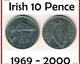 Irlandzka moneta 10 pensów – wzór łososia (1969–2000) – zabytkowa moneta dziesiętna Irlandii