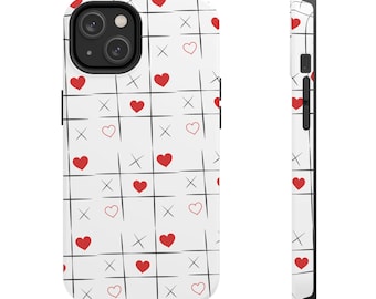 Love-telefoonhoesje, Tic Tac Toe-patroon, rode harten, Valentijnsdag