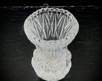 Vintage Clear Pressed Glass 24% Lead Crystal Toothpick Holder 3"