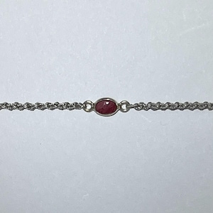 Red Ruby Sterling Silver Oval Bezel Set, Adjustable Silver Cord, Handcrafted Bracelet
