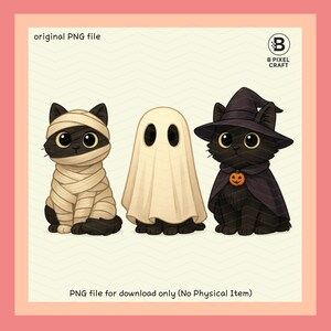 Halloween Black Cat Clipart: Mummy, Ghost, Witch PNG (Digital Download)