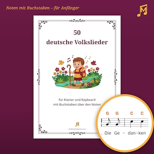 50 deutsche Volkslieder – Klaviernoten mit Buchstaben über den Noten, für Anfänger | PDF Download