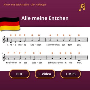 Alle meine Entchen – Klaviernoten mit Buchstaben in C-Dur für Anfänger, Kinderlied einfache Noten