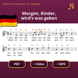 Morgen, Kinder, wird‘s was geben – Easy Piano Sheet Music with Letters for Beginners | German Christmas Carol | PDF Instant Download