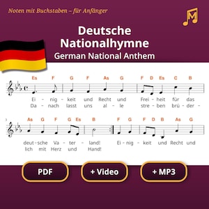 German National Anthem – Easy Piano Sheet Music with Letters | Beginner Piano | Printable PDF