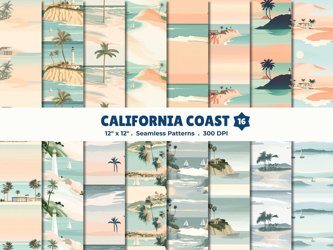 Coastal Beach Landscape Seamless Pattern Pack for Fabric Design - Etsy