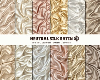 Patrones sin costuras en satén de seda neutro / Papeles digitales de lujo para diseñadores y artesanos