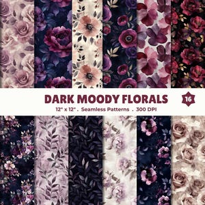 Dark Moody Floral Seamless Pattern Pack for Surface Design