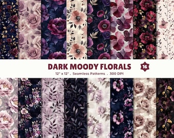Dark Moody Floral Seamless Pattern Pack for Surface Design