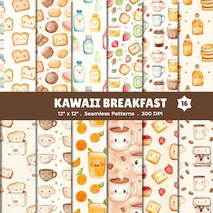 Kawaii Frühstück Nahtlose Muster für Handwerk & Design Aquarell Lebensmittel 16 JPG