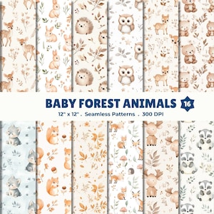 Baby Forest Animals Seamless Patterns Set