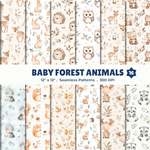Baby Forest Animals Seamless Patterns Set