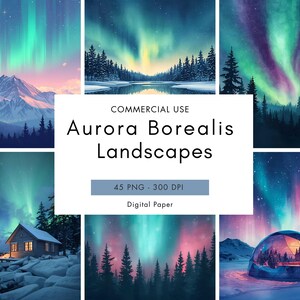 Aurora Borealis Landscape – akwarelowe papiery cyfrowe