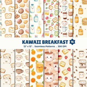 Kawaii Frühstück Nahtlose Muster für Handwerk & Design Aquarell Lebensmittel 16 JPG