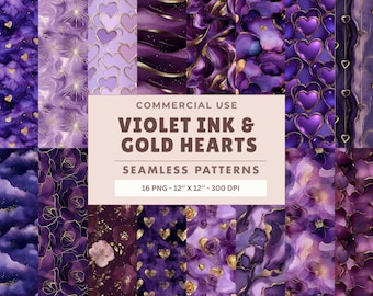 Purple Alcohol Ink Seamless Patterns | Violet Digital Papers for Crafts & Scrapbook  16 PNG