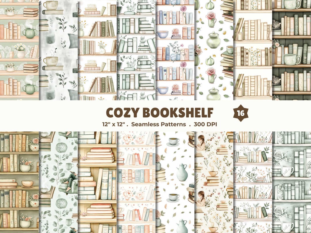 Bookshelf Seamless Patterns | Bookish Digital Paper 12x12 JPG - Etsy