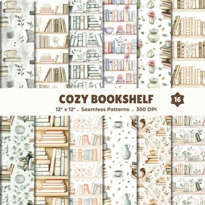 Naadloze patronen voor boekenplanken | Digitaal papier met boekenthema 12x12 JPG