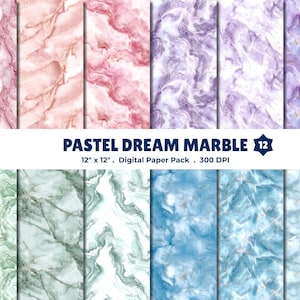 Pastel Marble Digital Paper for Scrapbooking & Crafts | 12 Seamless PNG Patterns