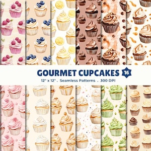 Gourmet Cupcake Seamless Patterns Watercolor Bakery Designs  16 JPG