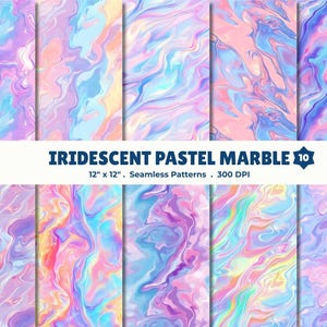 Iridescent Holographic Pastel Marble Seamless Patterns for Design & Crafts | 10 PNGs