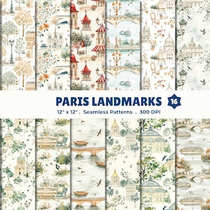 Paris stadslandmärke sömlöst mönsterpaket för resepapperspyssel